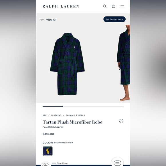 NWT Polo Ralph Lauren Plush Microfiber Robe blue and green plaid Lg/XL MSRP $120 - Picture 1 of 7